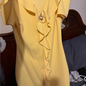 Elegant Asymmetrical Yellow Dress with Ruffle Accent